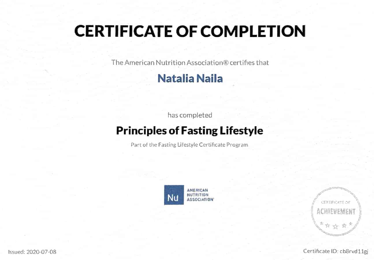 certificate principles of fasting lifestyle